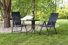 Round garden table 80 cm, for terrace, garden, balcony, tempered glass, umbrella hole, MultiGarden