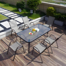 Garden glass table 120x70 cm, for terrace and garden, tempered glass, umbrella hole, MultiGarden