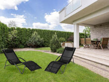 Garden lounger, reclining chair with headrest, steel frame, black, MultiGarden