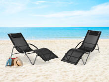 Garden lounger, reclining chair with headrest, steel frame, black, MultiGarden