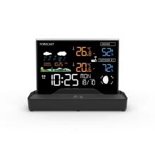 Backlit weather station with LCD display, wireless, with outdoor sensor, thermometer, barometer, clock