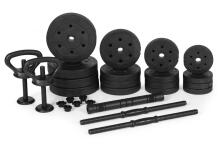 Regulējami hanteles 2x20 kg hanteles komplekts 40 kg ar stieni un kettlebellu
