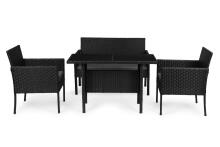 Dārza mēbeļu komplekts ar rattan līdzīgu apdari – sola, galda, krēsli melnā MultiGarden