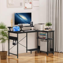 Corner computer desk table with 3 black shelves ModernHome