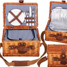 Thermal picnic basket for 2 people, with equipment 37x27x20 cm wicker, brown