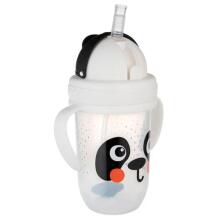CANPOL 56/617 Noplūdes drošs kauss ar salmiņu un svaru BabiesBoo Panda Balts