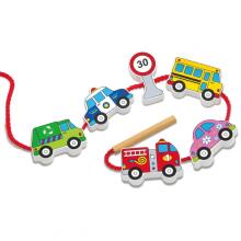 VIGA Wooden Blocks Wooden Lacing Toy Cars