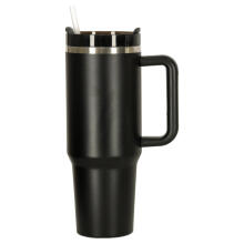 Ikonka Art.KX3032 Termiskā krūze ar salmiņu un rokturi termoss 1200ml melns