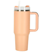 Ikonka Art.KX3032_1 Termiskā krūze ar salmiņu un rokturi termoss 1200ml pulverveida rozā krāsā
