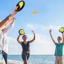 WOOPIE Catch Ball Skill Game Throw and Catch Set for Two 2x Paddles + 4 Balls