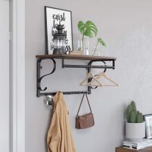 Деревянная полка LOFT с вешалками