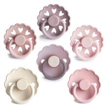 Frigg Pacifiers 4-pack Round Latex/Silicone Art.101873 Blooming Love Apaļš māneklītis (knupītis) no 100% naturāla kaučuka/silikona no 0-6 mēn. (6 gb.)