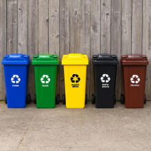 Trash Bin Container 120L Black Mixed Waste with Rubber Wheels