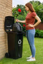 Trash Bin Container 120L Black Mixed Waste with Rubber Wheels