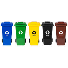 Set of 5 Trash Bins Containers 5x120L Blue Green Yellow Black Brown Paper Glass Plastic Mixed Waste BIO with Rubber Wheels