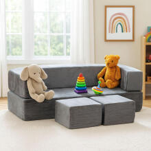 Modular Foldable Sofa for Children DIY 4 Soft Cushions - Grey ECOTOYS