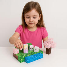 Magnetic Building Blocks Set for Children 96 Pieces Cubes Pink Castle