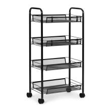 Black metal shelf organizer helper for kitchen or bathroom, 4 shelves with wheels, ModernHome