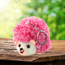 Plush Hedgehog Mascot Keychain Ring Pink 9cm