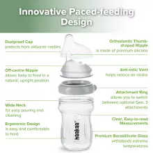 Haakaa Glass Baby Bottle Art.BHK140-G Стеклянная детская бутылочка для кормления 300 мл.