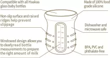 Haakaa Silicone Glass Baby Bottle Cover Art.BHK122 silikona piedurkne stiklam ar platu kaklu pudelei 120 ml