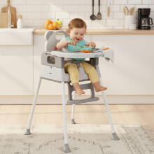 High Chair for Children 3-in-1 Double Tray 5-Point Harness Grey ECOTOYS