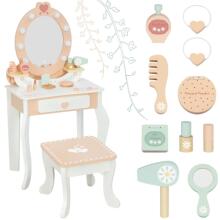 TOOKY TOY Koka tualete ar krēslu, aksesuāri, LED spogulis + kosmētika