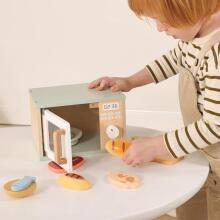 TOOKY TOY Koka mikroviļņu krāsns virtuves komplekts ar pārtikas produktiem