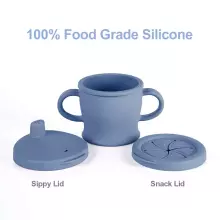 Haakaa Silicone Sip-N-Snack Cup  Art.BHK125-S Suva Grey Силиконовый контейнер/кружечка 2 в 1  с крышкой Click Lock.