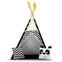 Tipi Tent for Kids with Garland and Lights Nukido Black and White with Panda