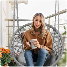 Hanging Garden Chair Swing BOHO Gray + Cushion
