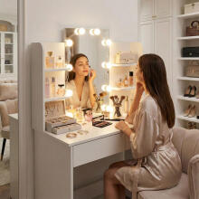 Large Makeup Vanity Table with Mirror and LED Lighting, 3 Light Modes, Brightness Adjustment ModernHome