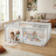 Baby Basics Playpen XXL Art.273350 Play corner safety gates 160x200 cm Dry Ball Pit Play Area Grey with Carry Bag ECOTOYS