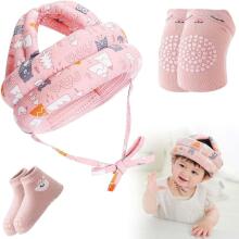 Home Company Kids Head Protection Art.273888 Pink Komplekts:Mazuļu aizsargcepurīte+ceļu aizsargi ar ABS+zeķes