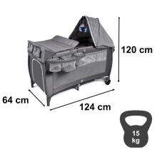 Ikonka Art.KX2982 Ceļojumu gultiņa salokāms divu līmeņu pārtinamais galds maks. 15 kg