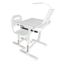 Ikonka Art.KX2974_2 Bērnu skolas rakstāmgalds regulējams krēsls LED gaisma USB balts