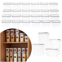 Containers, kitchen organizers for food, set of 24 with stickers, transparent