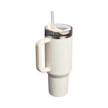 Thermos mug with straw The Quencher H2.0 Fluted Tumbler 1.18L in glossy cream color