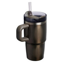 Thermos mug with straw The Quencher H2.O Fluted Tumbler 0.59L shiny metallic brown
