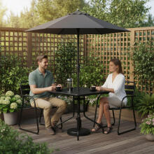 Stolik ogrodowy kwadratowy 80 cm szkło hartowane otwór na parasol czarny MultiGarden