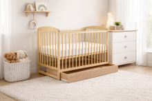 La Bebe™ Kids Wood Cot Sosna Art.279425 Natural  Children's wooden crib with drawer 120x60 cm