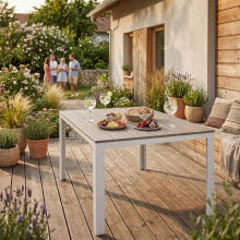 6-personu dārza galds 156x78 cm polimēra mēbeles terasei bežā baltā krāsā MultiGarden