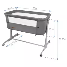 Saliekamā gulta 2-in1 NALI grey: sānu gultiņa vai brīvi stāvošā