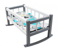 Cradle / Bed for doll - KSK / 1615 - wooden - MEDIUM - COLOR - mix color of bedding set
