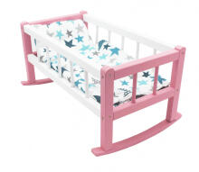 Cradle / Bed for doll - KSK / 1615 - wooden - MEDIUM - COLOR - mix color of bedding set