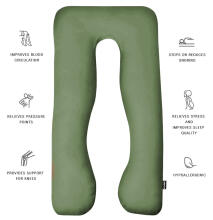 La Bebe™ Cushy Maternity Pillow Art.91911 Green Daudzfunkcionāls spilvens grūtniecēm (U Shaped), sintepona pildīšana, 155x80cm