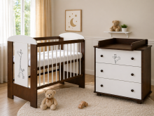 Klups Little Safari Giraffe Art.288881 White/Nut Bērnu mēbeļu komplekts gulta+kumode