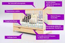 La Bebe™ Kids Wood Cot Pure Pine Art.279425 Natural Детская деревянная кроватка с ящиком120x60см