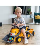 FALK Ride-On Komatsu Tractor with Excavator Bucket and Trailer for Ages 1-3