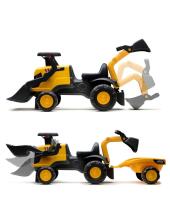 FALK Каталка-трактор JCB с прицепом, граблями и лопатой, тихие колеса для детей от 1 до 3 лет